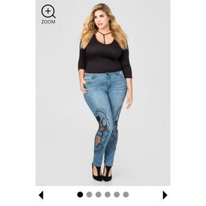 Embroidered mesh skinny jeans